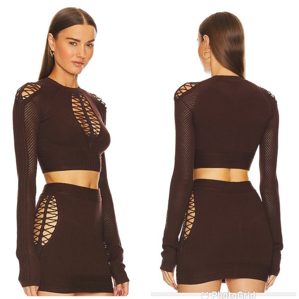 Michael Costello x REVOLVE Kory Mini Skirt + Top in Brown New with Tags!